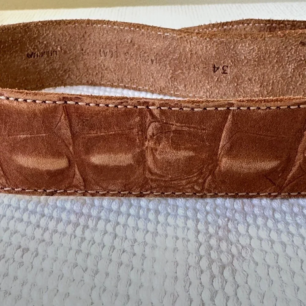 John Henry Woman’s Natural Harness‎ Leather Belt Aligator Embossed Print Size 34